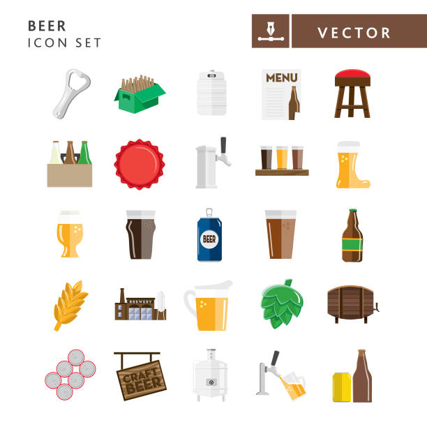 illustrazioni stock, clip art, cartoni animati e icone di tendenza di birra artigianale flat design icona a forma di set su sfondo bianco - brewery beer barley cereal plant