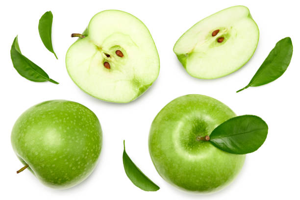 istock green apple with slices isolated on a white background. top view. clipping path 1320218173