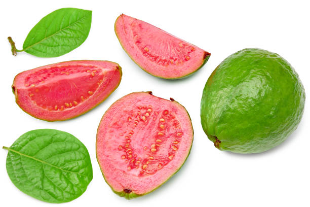 istock guava with slice isolated on white background. clipping path. top view 1320218179
