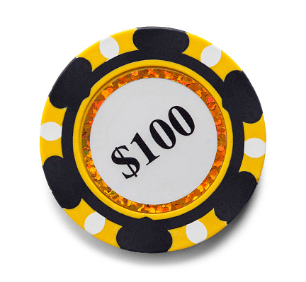 One Hundred Dollar Casino Poker Chip Cut Out on White.