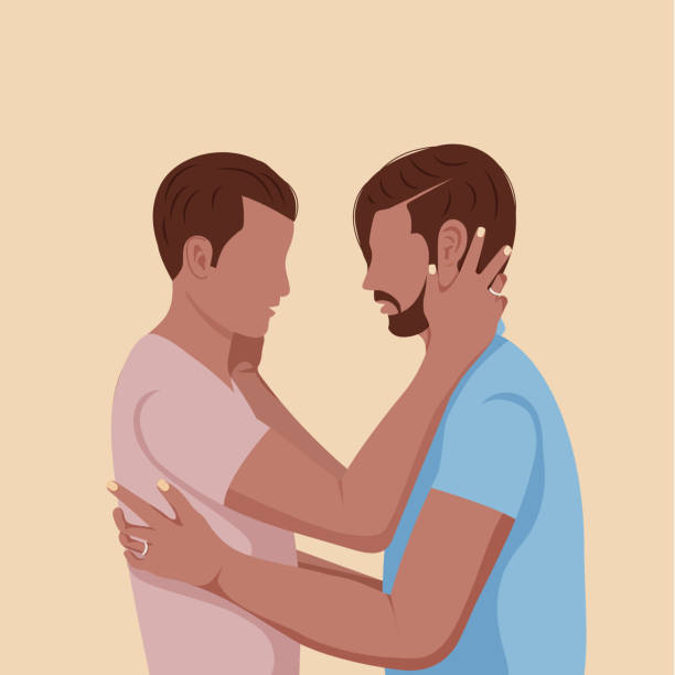 Gay couple in love. LGBTQ. Gay couple in love. LGBTQ. Homosexual love concept.Gay couple facing each other. Two lovers hugging. man gay stock illustrations