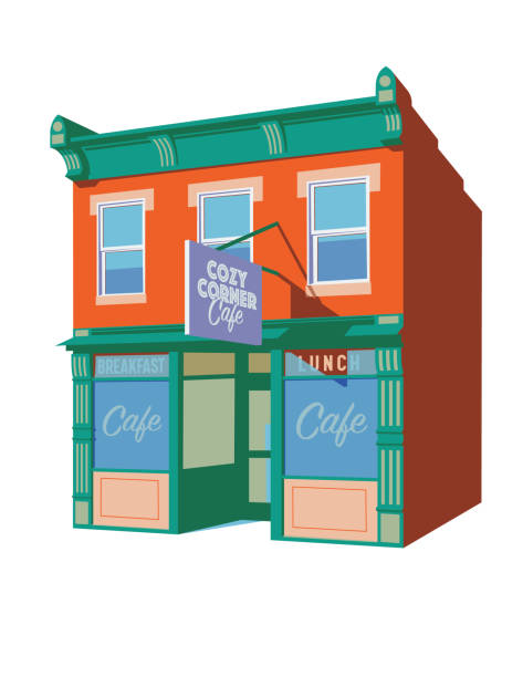 illustrazioni stock, clip art, cartoni animati e icone di tendenza di cozy corner cafe - small town america