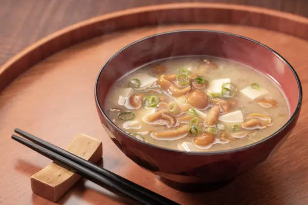 miso soup with nameko mushrooms