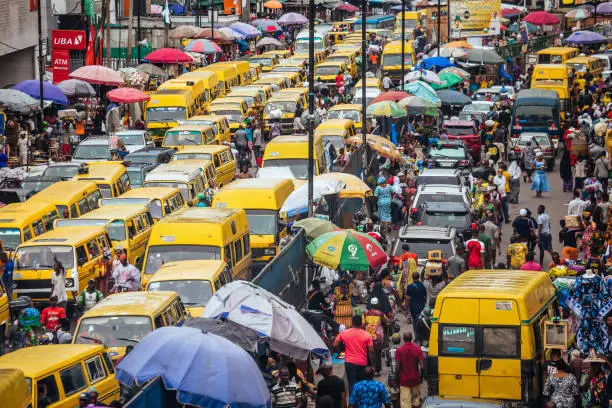 Traffic in african megacity.
Lagos, Nigeria, West Africa