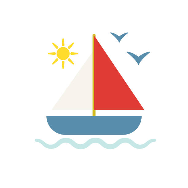 Cute Summer icon On A Trasparent Base - Sailboat Summer icon on a transparent base. There is no white box in back. Flat design style. Easy to edit or change colors. EPS file is CMYK and comes with a large high resolution jpeg. sail boat drawing stock illustrations