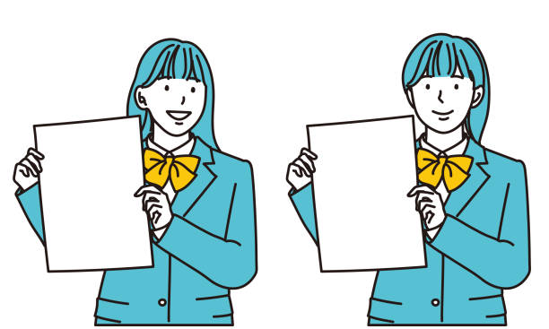 ilustrações de stock, clip art, desenhos animados e ícones de junior high school girl with paper - report card illustrations