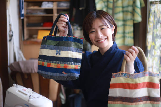 istock Woman with handmade bag 1320246107