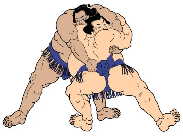 Vector illustration of Ukiyo-e-Sumo