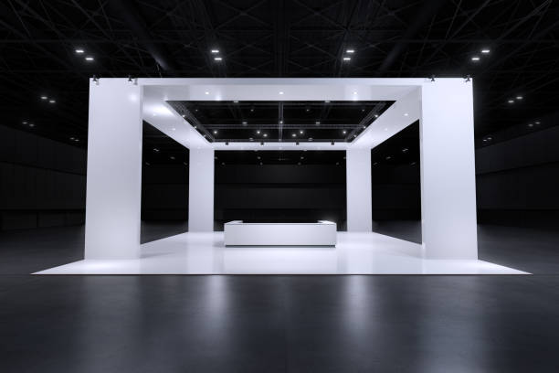 istock Exhibition standing for mockup and Corporate identity. Retail booth design elements in Exhibition hall .3d render. 1320254846