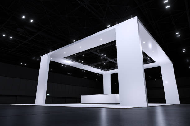 istock Exhibition standing for mockup and Corporate identity. Retail booth design elements in Exhibition hall .3d render. 1320254847