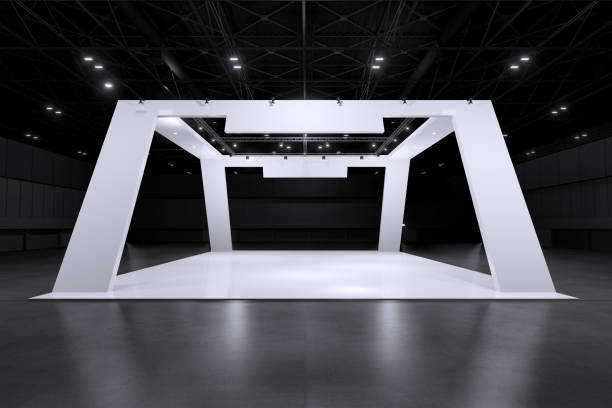 istock Exhibition standing for mockup and Corporate identity. Retail booth design elements in Exhibition hall .3d render. 1320255581