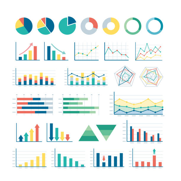 illustrazioni stock, clip art, cartoni animati e icone di tendenza di insieme di illustrazioni di vari grafici - diagramma a colonne