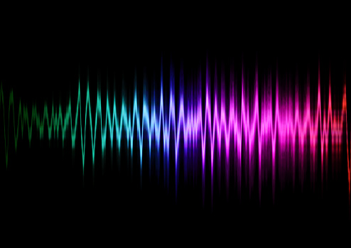Abstract iridescent light waveform and black background