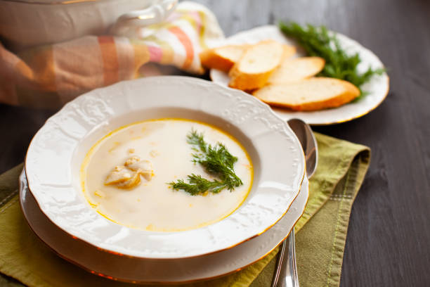 istock Creamy fish soup with salmon, potatoes and dill 1320269380
