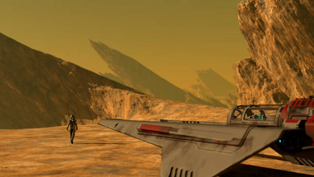 istock Space traveler exploring a new planet and facing alien flying creatures 1320269503