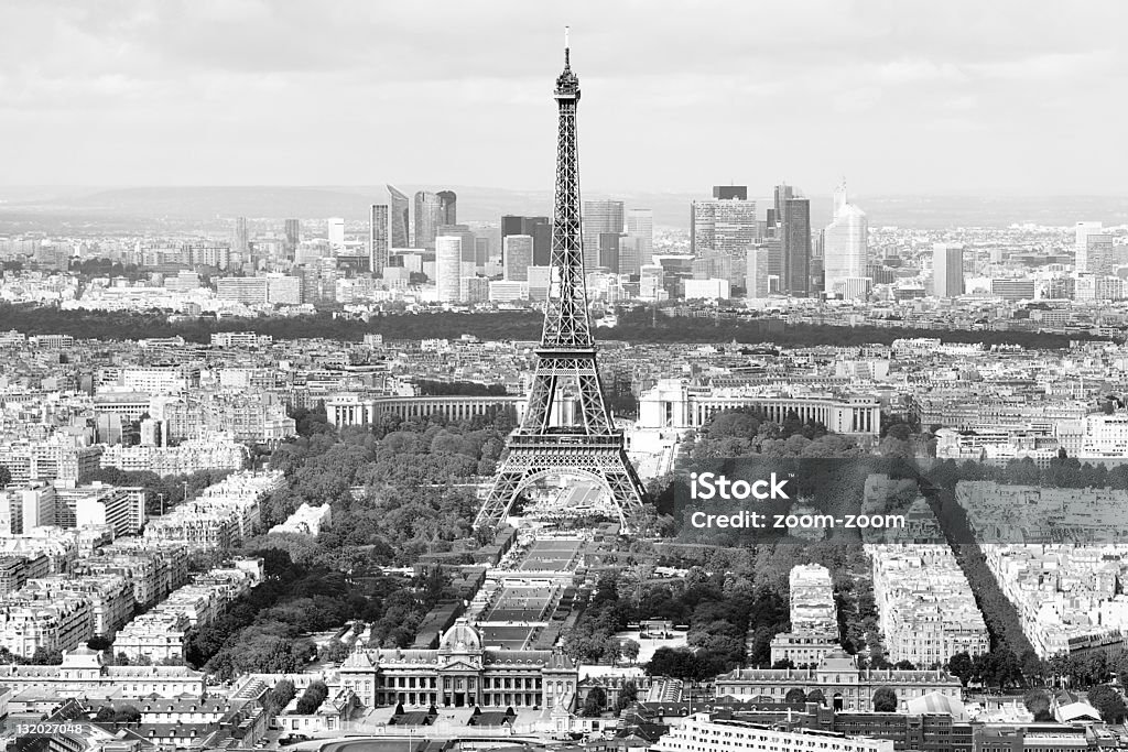 Paris Aerial view of Paris, France.  Black and white image. Black And White Stock Photo
