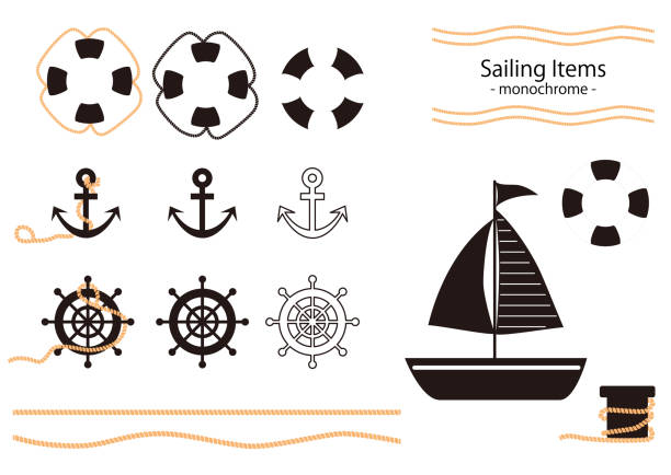 이것은 범선 및 관련 항목의 그림입니다. - anchor harbor vector symbol stock illustrations