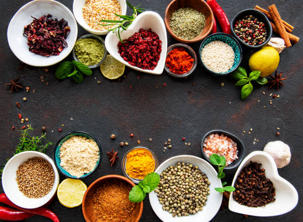 istock Various spices in a bowls on a black 1320270908