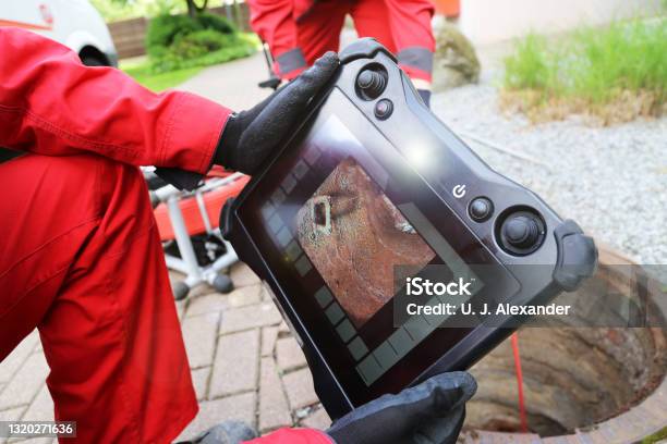 Sewer Inspection With Camera Stock Photo - Download Image Now - Sewer, Camera - Photographic Equipment, Drain