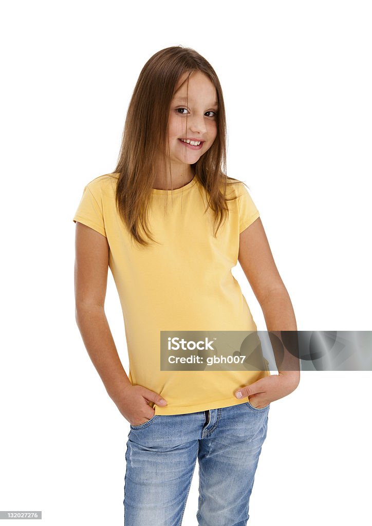 Garota jovem em pé, isolado no fundo branco - Foto de stock de 8-9 Anos royalty-free