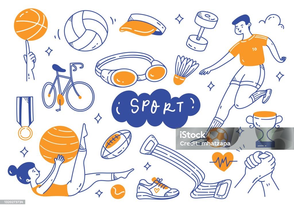 sportuitrusting in doodle lijn kunst vectorillustratie - Royalty-free Sport vectorkunst sportuitrusting in doodle lijn kunst vectorillustratie - Royalty-free Sport vectorkunst
