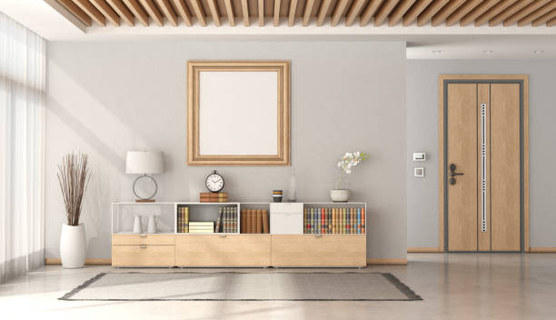 istock Minimalist home entrance with front door and sideboard 1320275970