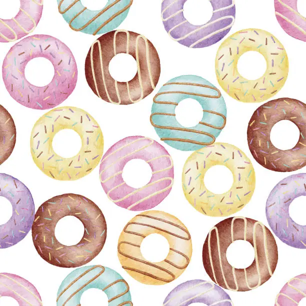 Vector illustration of Watercolor Donut Seamless Background Pattern