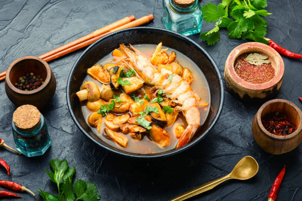 istock Tom yum soup with seafood and coconut milk 1320279107