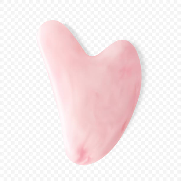 ilustraciones, imágenes clip art, dibujos animados e iconos de stock de cuarzo rosa facial gua sha, vista superior. herramientas de masajeador facial de cuidado de la piel de moda, ilustración realista vectorial aislada en 3d - spooning