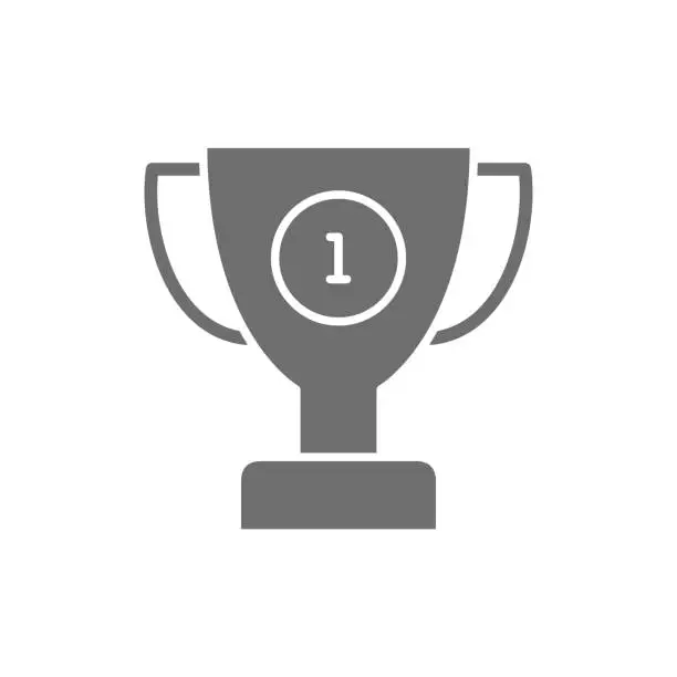 Vector illustration of Vector first place trophy grey icon.