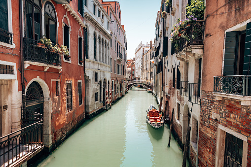 Aerial View of the Grand Canal and Basilica Santa Maria della Salute, Venice, Italy. Venice is a popular tourist destination of Europe. Venice, Italy.