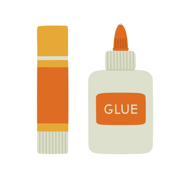 Vector illustration of glue and glue stick, isolated on white. Vector illustration of glue and glue stick, isolated on white. Hand-drawn set in flat style. The concept of objects for learning, office supplies, drawing. Stationery. glue stock illustrations