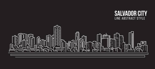 ilustrações, clipart, desenhos animados e ícones de cityscape building line arte vector design de ilustração - cidade de salvador - salvador