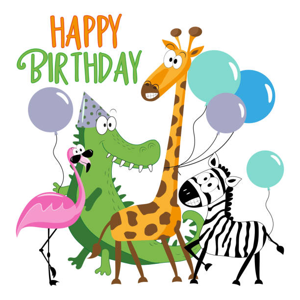 istock Happy Birthday- Birthday greeting cards with cute animals. Vector illustration. 1320291218