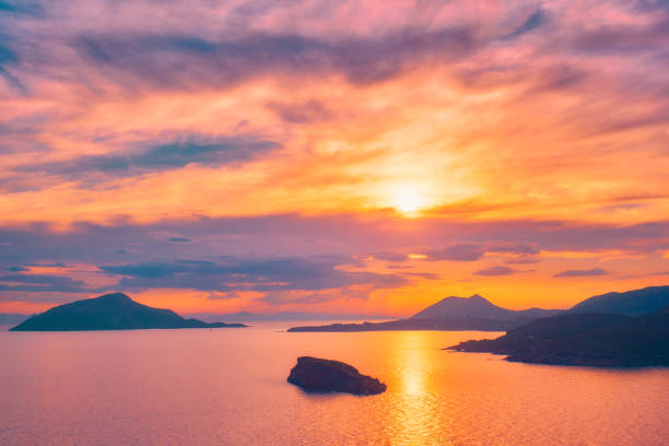 istock Aegean Sea with islands view on sunset 1320292287