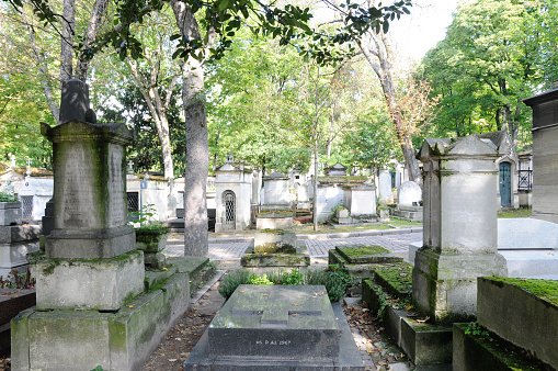 Paris, France, September 26, 2017: Pere Lachaise cemetery; none of the pictures show the grave of any of the famous people buried here.