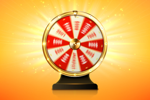 Fortune wheel spin, casino lucky roulette game of chance with money prizes, lose and jackpot win sectors. Gambling lottery or raffle online entertainment, amusement, Realistic 3d vector illustration
