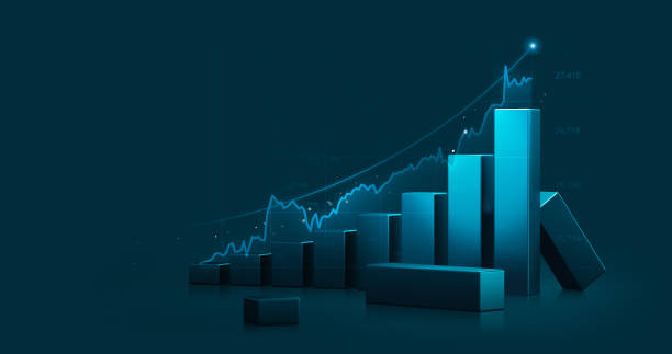 다이어그램 교환 정보와 함께 성장 금도면 배경에 대한 비즈니스 주식 그래프 또는 투자 금융 데이터 이익의 시장 차트. 3d 렌더링. - making money 뉴스 사진 이미지