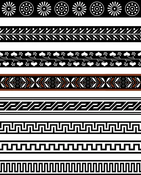 Vector illustration of Greek Pottery Ancient Meander Pattern Collection