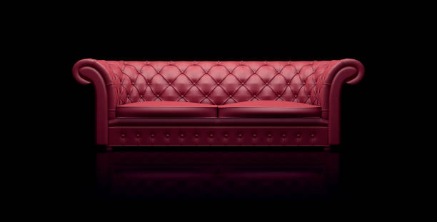 Red leather chester sofa on reflective black background. 3d rendering Red leather chester sofa on reflective black background. 3d rendering chester england stock pictures, royalty-free photos & images