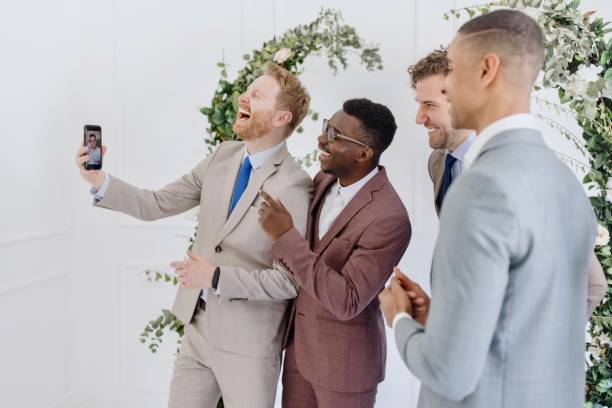 istock Friends on a video call during wedding reception 1320301177