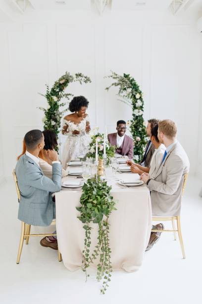 istock Bride giving a toast and speech at a wedding reception 1320301319