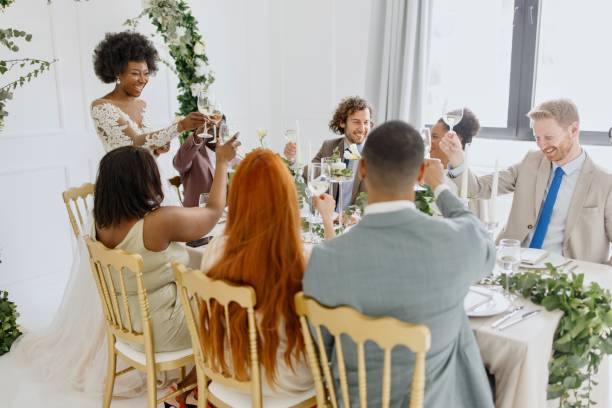 istock Bride giving a toast and speech at a wedding reception 1320301326