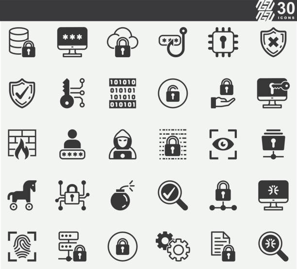 Computer Security ,Internet Security, Cyber Security ,Silhouette Icons Computer Security ,Internet Security, Cyber Security ,Silhouette Icons pirate criminal illustrations stock illustrations