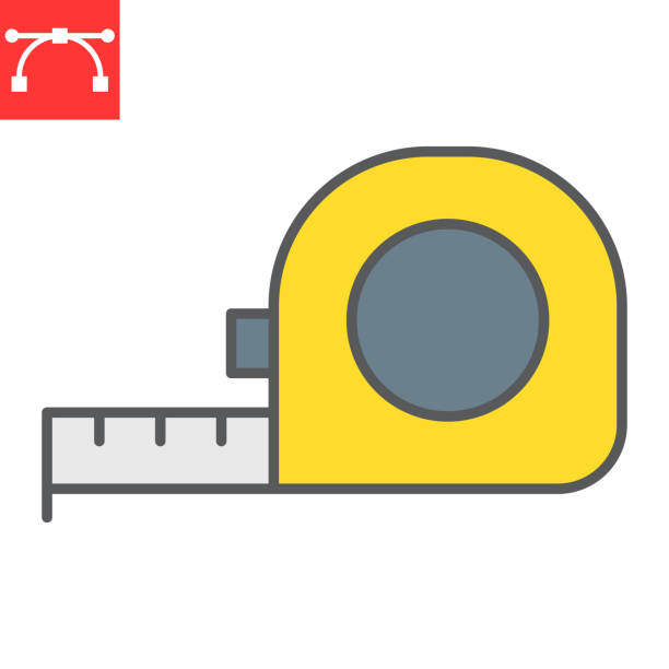 illustrations, cliparts, dessins animés et icônes de icône de ligne de couleur de mesure de bande - tape measure measuring length vector