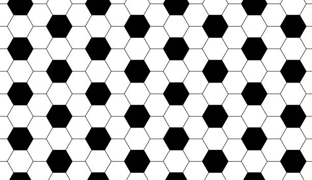 Monochrome ball seamless pattern for sports games football or soccer. Black and white geometric background made of repeating pentagons. Vector Monochrome ball seamless pattern for sports games football or soccer. Black and white geometric background made of pentagons. Vector pentagon stock illustrations