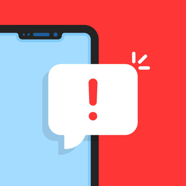 illustrations, cliparts, dessins animés et icônes de téléphone intelligent de dessin animé avec l’avis d’alerte - vigilance