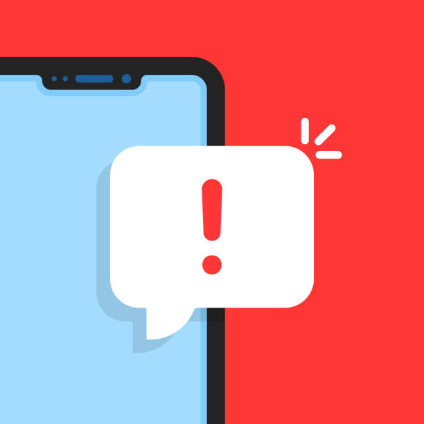 cartoon inteligentny telefon z powiadomieniem o wpisie - exclamation point alertness error message symbol stock illustrations