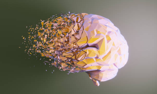 Mental Disorder Concept Low poly human brain dissolving, symbolizing mental disorder, Alzheimer's disease and mental health concepts. ( 3d render ) alzheimer's disease stock pictures, royalty-free photos & images