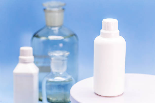 istock Reagent bottle with glass stopper, with hydrogen peroxide inside. Chemical element H2 O2 in laboratory 1320308471